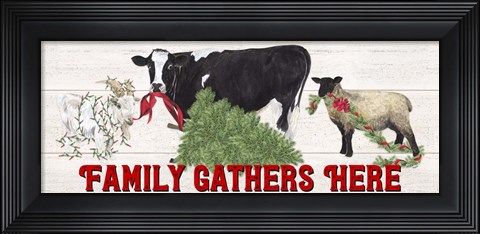 Framed Christmas on the Farm - Family Gathers Here Print