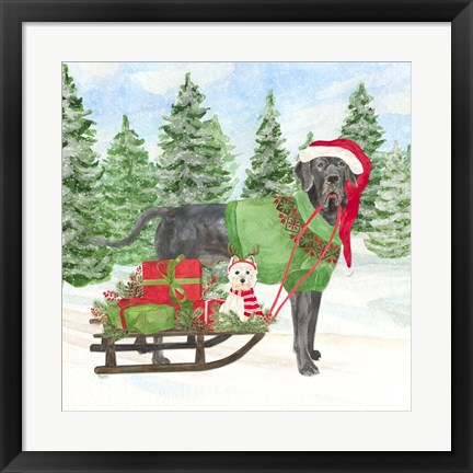 Framed Dog Days of Christmas II Sled with Gifts Print