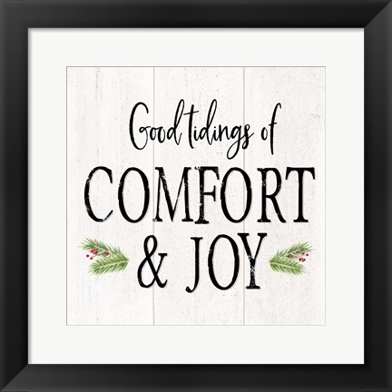 Framed Peaceful Christmas II Comfort and Joy black text Print