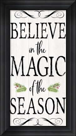 Framed Peaceful Christmas - Magic of the Season vert black text Print