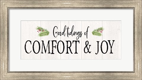 Framed Peaceful Christmas - Comfort and Joy horiz black text Print