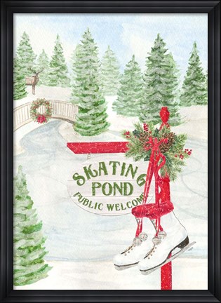 Framed Sleigh Bells Ring - Skating Pond Print