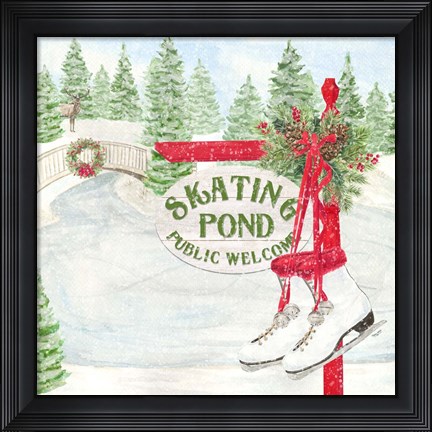 Framed Sleigh Bells Ring I Skating Pond Print