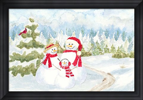 Framed Snowman Wonderland - Family Scene Print