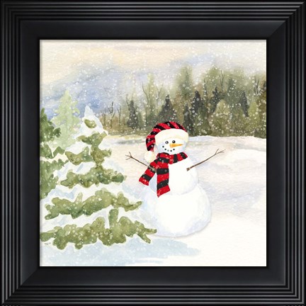 Framed Snowman Wonderland II Red Black Santa Hat Print