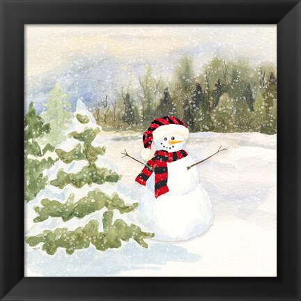 Framed Snowman Wonderland II Red Black Santa Hat Print