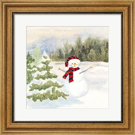 Framed Snowman Wonderland II Red Black Santa Hat Print