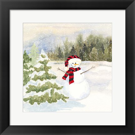 Framed Snowman Wonderland II Red Black Santa Hat Print