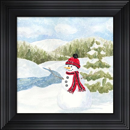 Framed Snowman Wonderland III Stream Scene Print