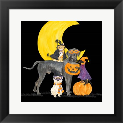 Framed Fright Night Friends II Dog with Pumpkin Print