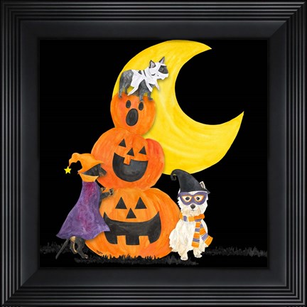 Framed Fright Night Friends IV Pumpkin Stack Print