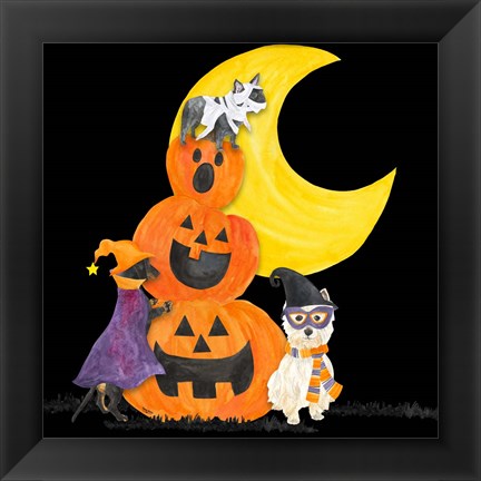 Framed Fright Night Friends IV Pumpkin Stack Print