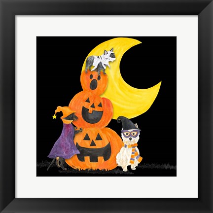 Framed Fright Night Friends IV Pumpkin Stack Print