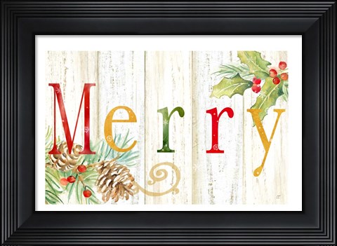 Framed Merry Whitewash Wood sign Print