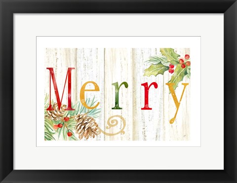 Framed Merry Whitewash Wood sign Print