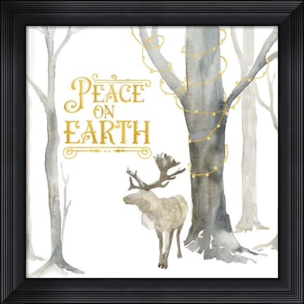 Framed Christmas Forest III Peace on Earth Print