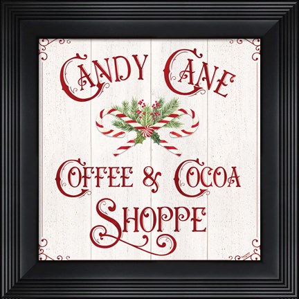 Framed Vintage Christmas Signs I-Candy Cane Coffee Print