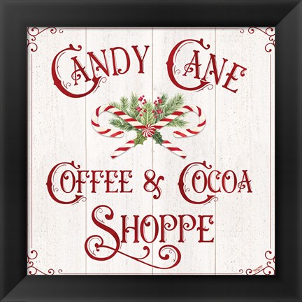 Framed Vintage Christmas Signs I-Candy Cane Coffee Print