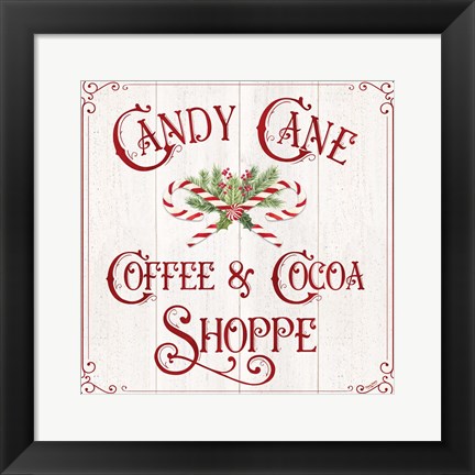 Framed Vintage Christmas Signs I-Candy Cane Coffee Print