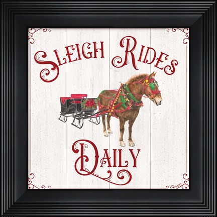 Framed Vintage Christmas Signs V-Sleigh Rides Print