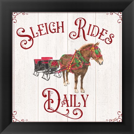 Framed Vintage Christmas Signs V-Sleigh Rides Print