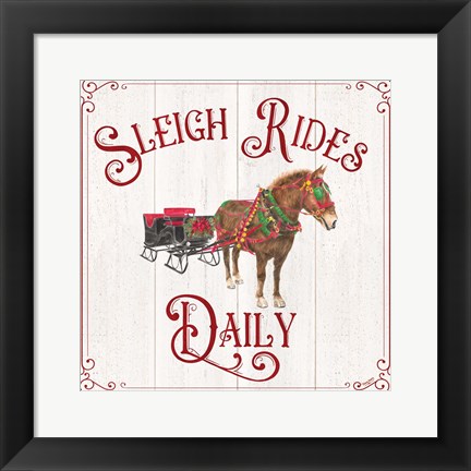 Framed Vintage Christmas Signs V-Sleigh Rides Print