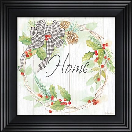 Framed Holiday Gingham Wreath I Print