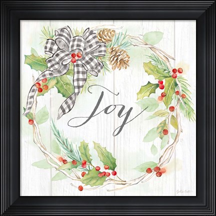 Framed Holiday Gingham Wreath II Print