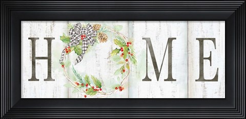 Framed Holiday Gingham Wreath panel I Print