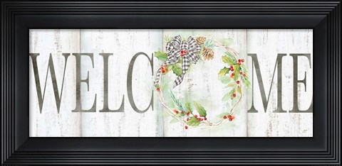Framed Holiday Gingham Wreath panel II Print