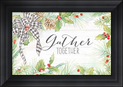 Framed Holiday Gingham Wreath landscape Print
