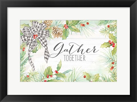 Framed Holiday Gingham Wreath landscape Print