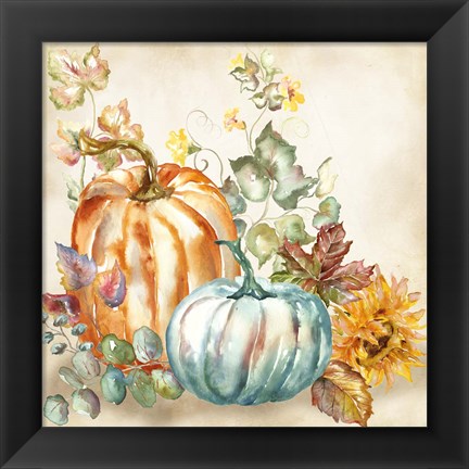 Framed Watercolor Harvest Pumpkin I Print