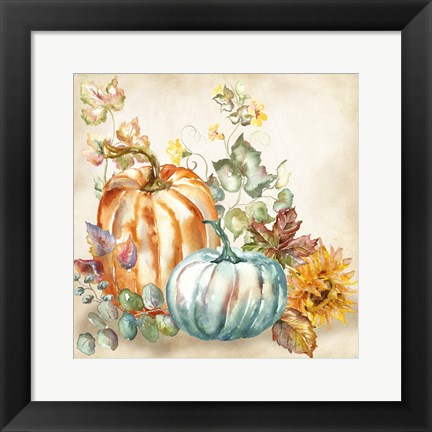 Framed Watercolor Harvest Pumpkin I Print