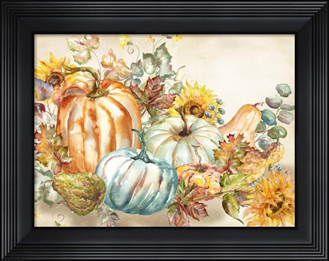 Framed Watercolor Harvest Pumpkin landscape Print