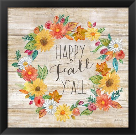 Framed Happy Harvest III-Wreath Print