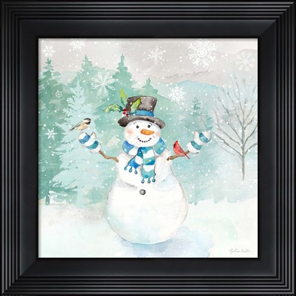 Framed Let it Snow Blue Snowman I Print