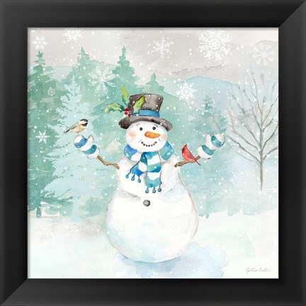 Framed Let it Snow Blue Snowman I Print