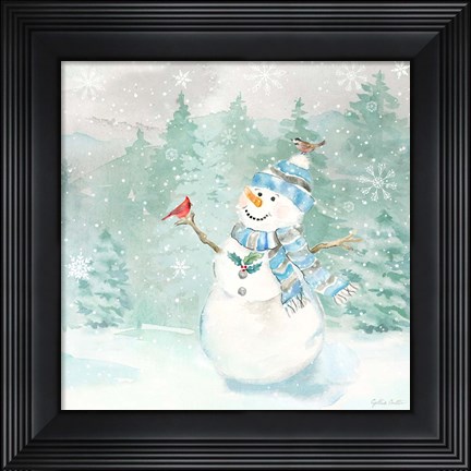 Framed Let it Snow Blue Snowman II Print