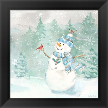 Framed Let it Snow Blue Snowman II Print