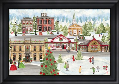 Framed Christmas Village landscape Print