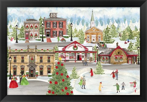 Framed Christmas Village landscape Print