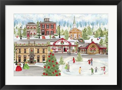 Framed Christmas Village landscape Print