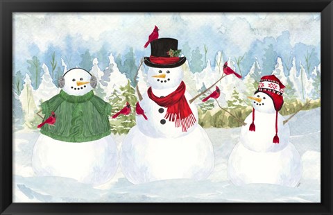 Framed Snowman Christmas landscape Print