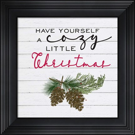 Framed Cozy Christmas I Pine cones Print