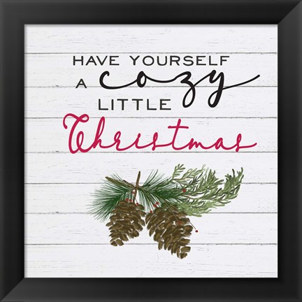 Framed Cozy Christmas I Pine cones Print