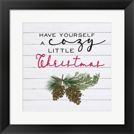 Framed Cozy Christmas I Pine cones Print