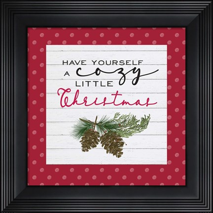 Framed Cozy Christmas Dots I Pine cones Print