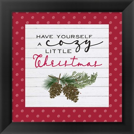 Framed Cozy Christmas Dots I Pine cones Print