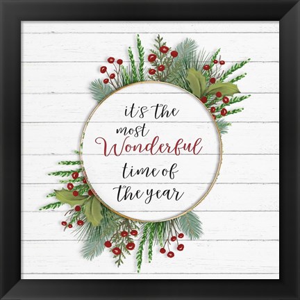 Framed Cozy Christmas Wreath II Print